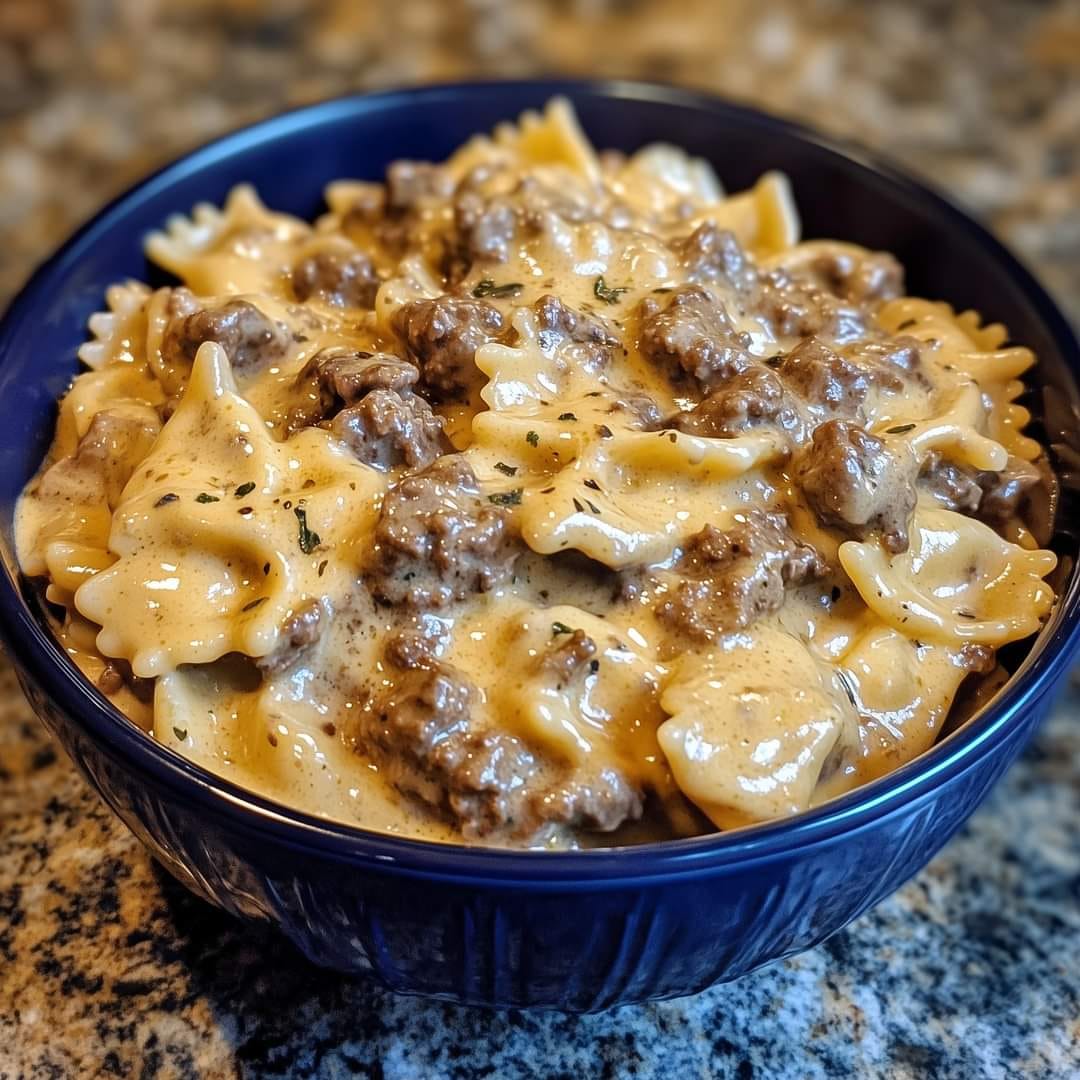 Creamy Beef and Bowtie Pasta - Skinny Daily Recipes